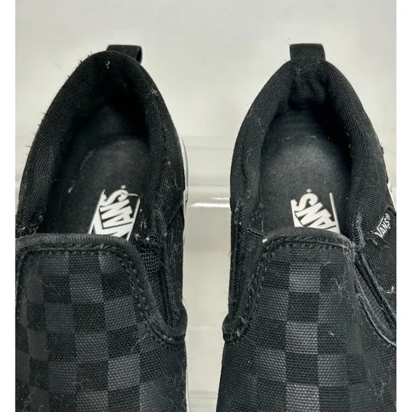 Vans Off The Wall Kids Youth Size 3 Checkerboard Slip On Black Sneakers Shoes - Picture 5 of 6